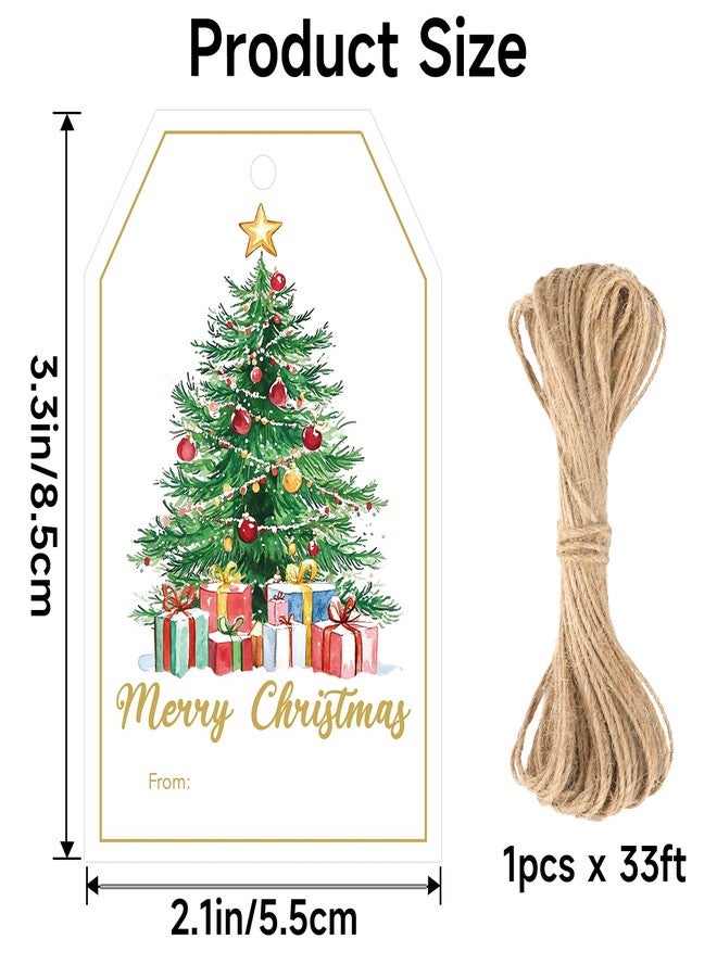 joycraft 50Pcs Merry Christmas Tags with String - 3.3x2.1 in White Paper Holiday Hangtags, Christmas Tree Gift Tags for Party Favor, Candy Bags, DIY Craft, Teacher Appreciation - Image 2